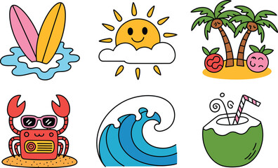 Fun cartoon vector illustration set of summer sea animal icons for your holiday design