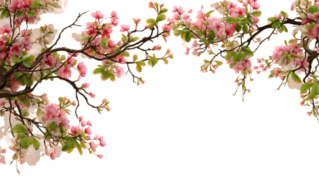 Flowering pink branches illustration isolated on white

