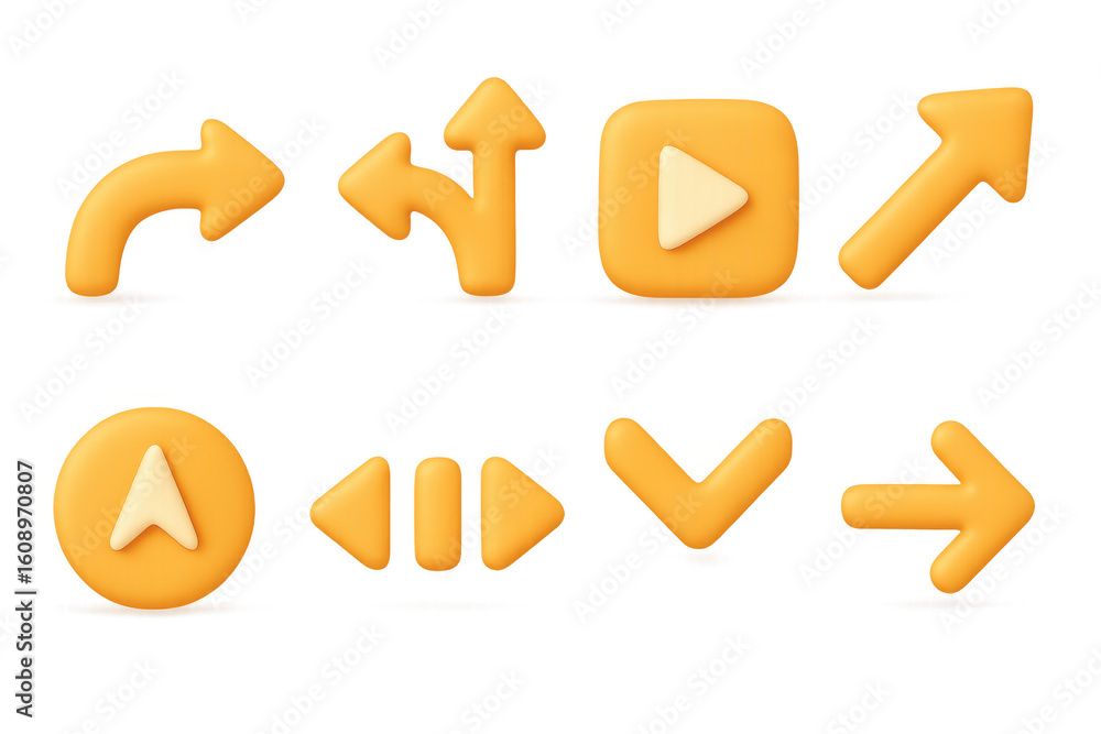 Poster 3d glossy arrow icons collection for multimedia and directional use