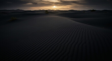 Dark sand dunes at dawn.