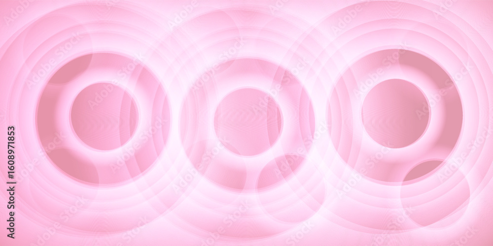 Poster pink abstract background with soft concentric circles and radial gradient effect, minimalistic desig