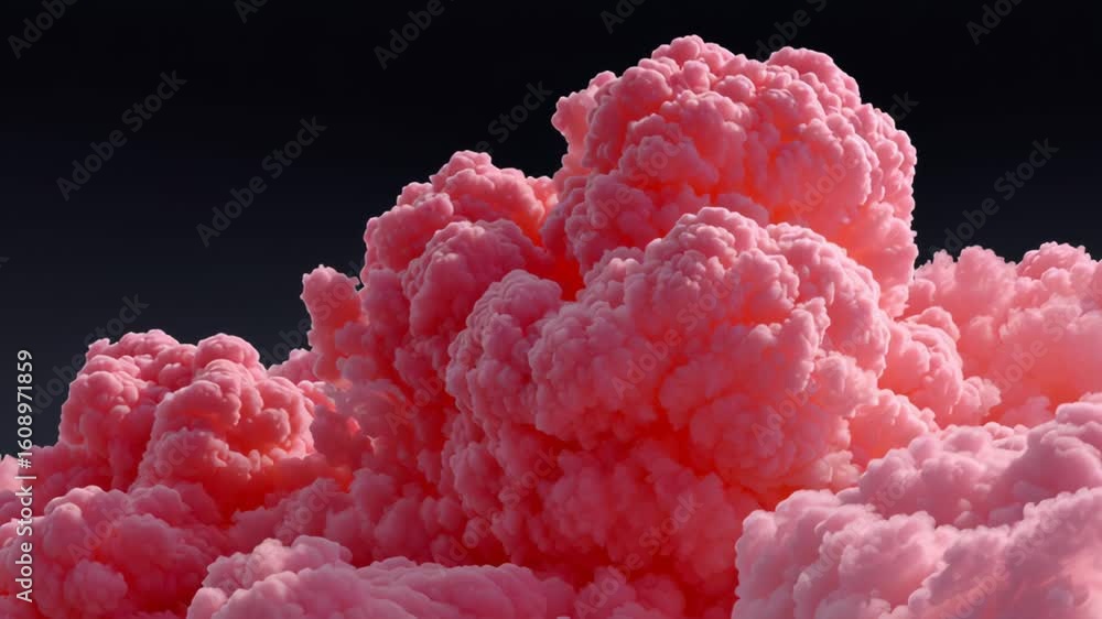Poster vibrant pink fluffy clouds fill the sky, creating a stunning visual display of texture and color, ev