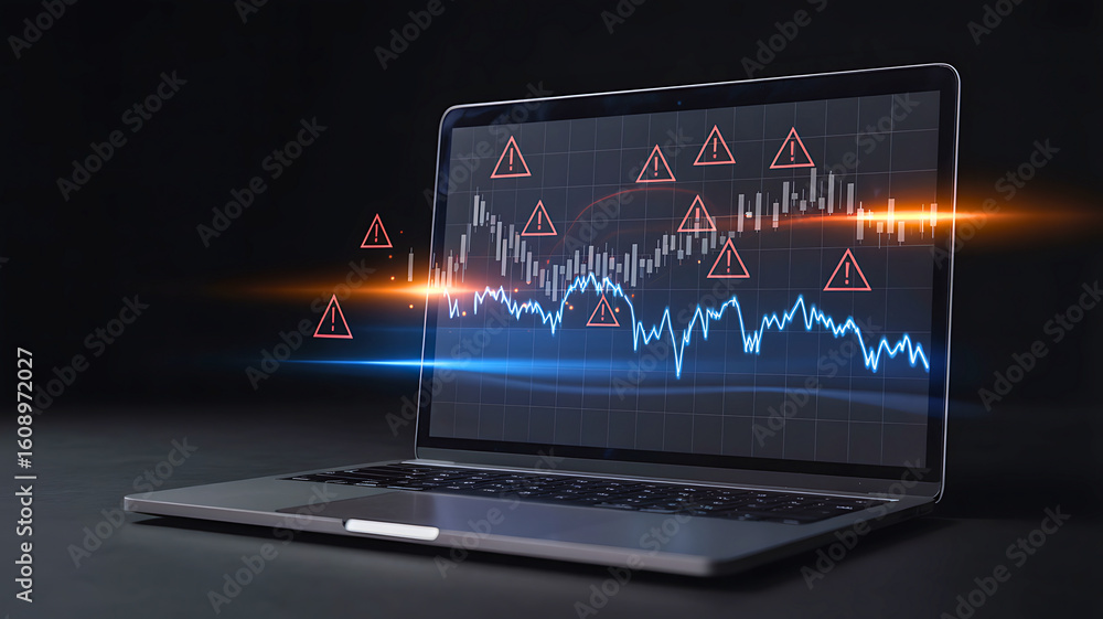 Poster economic recession and market volatility shown on a computer screen. abstract data graph with financ