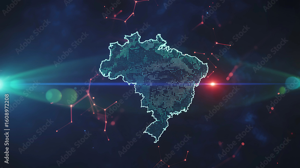 Poster futuristic brazil map in a digital network of glowing lines and dots. technology and communication c