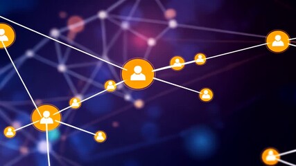 Abstract network connections with user icons representing social media and communication - Powered by Adobe