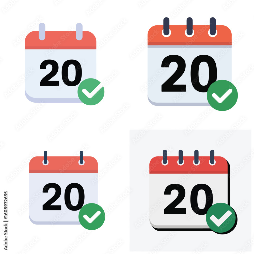 Poster four calendar icons showing the twentieth with green checkmarks red and white color scheme flat desi