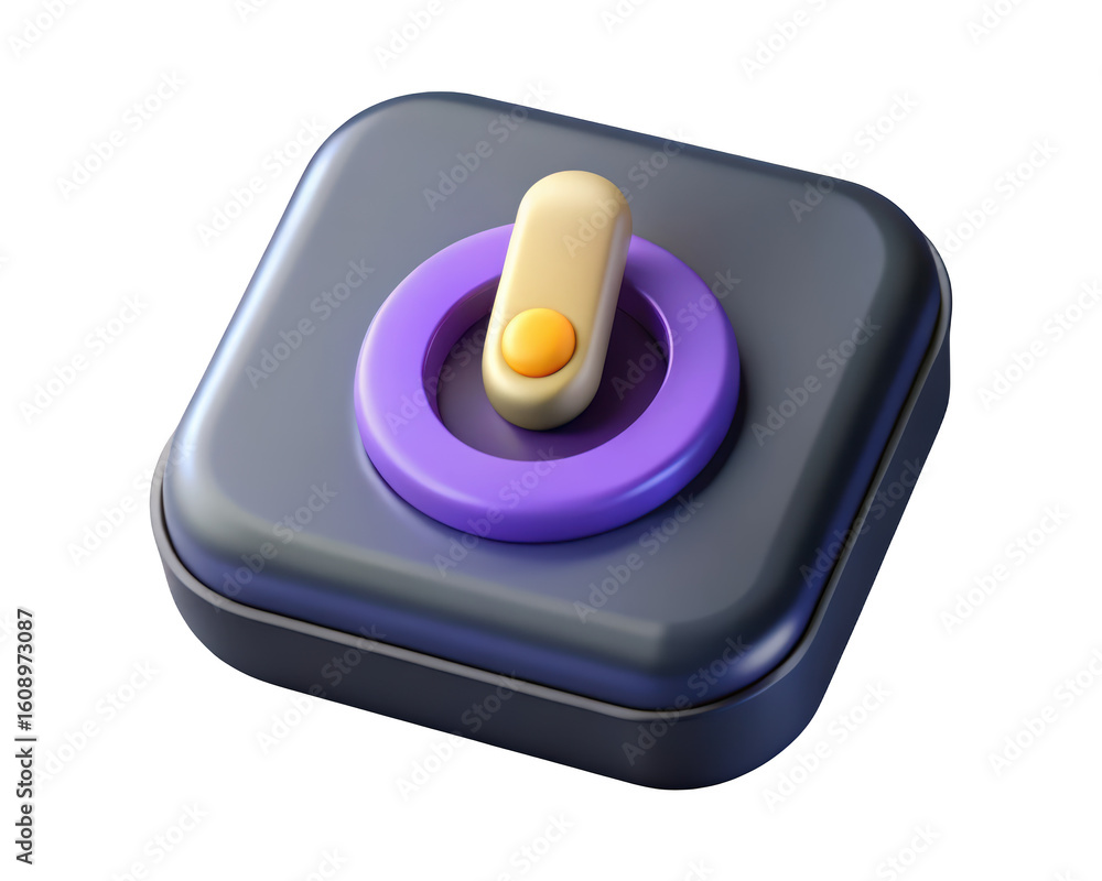 Poster 3d rendered toggle switch icon gray base with purple ring and cream lever modern design isolated on 
