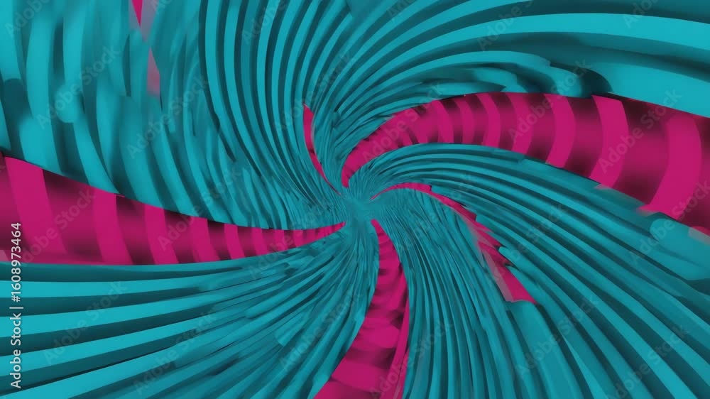 Poster turquoise and magenta stripes are rotating and converging, creating a mesmerizing vortex effect, sui