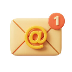 Email notification with envelope and at sign icon indicating new message received one count