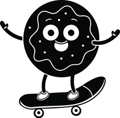  Donut Riding Skateboard Cartoon Vector silhouette