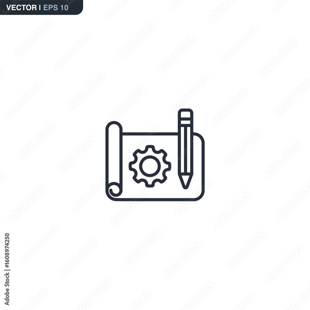 Poster sketch, linear style sign for mobile concept and web design