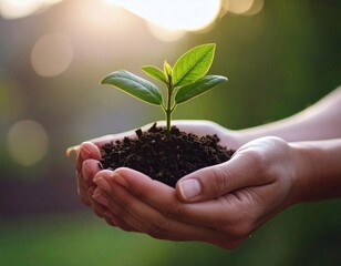 Hands Holding Green Seedling with Soil – Growth and Sustainability Concept