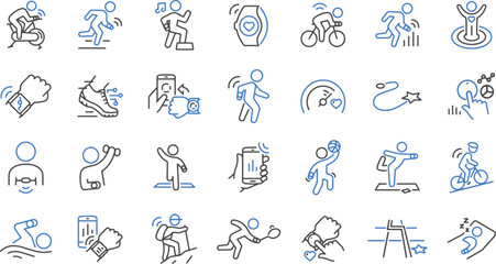 Sports and Outdoor Activity Icons – Fitness, Running, Cycling, Playing, Yoga, Outdoor Fun, Vector Illustration, Transparent Background