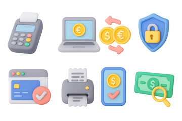 3d icons representing digital financial tools and security