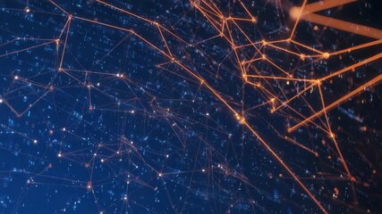 Complex network visualization showcasing interconnected data points, symbolizing global communication, data flow, and technological advancement in a futuristic digital landscape - Powered by Adobe