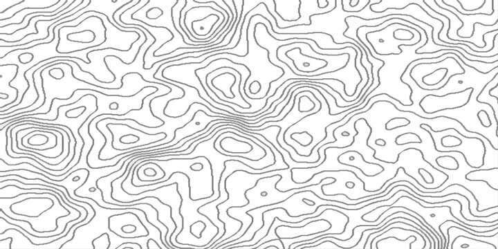 Abstract black and white wavy topography map background,  terrain map contours illustration relief, black and white lines seamless topographic map patterns, contour map Topo contour map design.