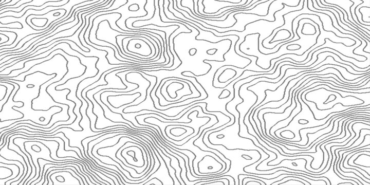 Abstract black and white wavy topography map background,  terrain map contours illustration relief, black and white lines seamless topographic map patterns, contour map Topo contour map design.