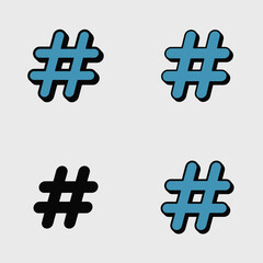 Obraz premium Four Hashtag Symbols in Teal Blue Black and Light Blue on Gray Backgrounds Digital Icons Set