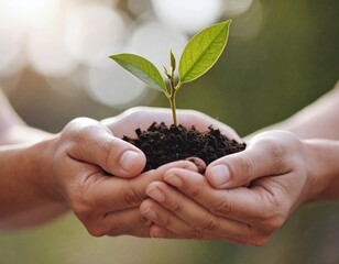 Hands Holding Green Seedling with Soil – Growth and Sustainability Concept