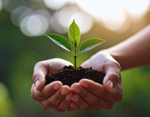 Hands Holding Green Seedling with Soil – Growth and Sustainability Concept