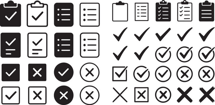 Checklist vector icon set checkmarks, cross symbols.