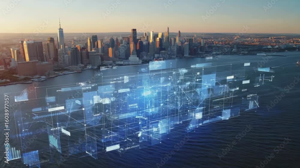 Poster futuristic digital hologram showing big data analysis, artificial intelligence and cloud computing p