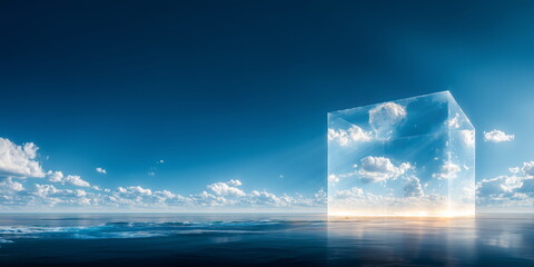 climate science and research. climate change and global warming weather concept. Atmosphere and   clouds trapped in a cube.