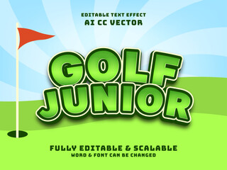 golf junior tournament editable text effect with field, hole, and flag design