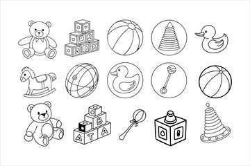 Beach Toys and Accessories Vector Set in Doodle Style
