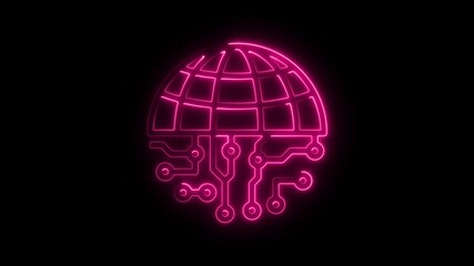 Glowing Neon Circuit Globe Animation Futuristic Digital World Concept Technology Innovation - Powered by Adobe