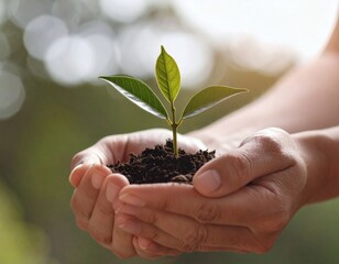 Hands Holding Green Seedling with Soil – Growth and Sustainability Concept