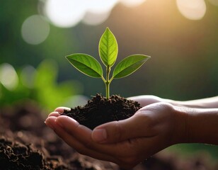 Hands Holding Green Seedling with Soil – Growth and Sustainability Concept