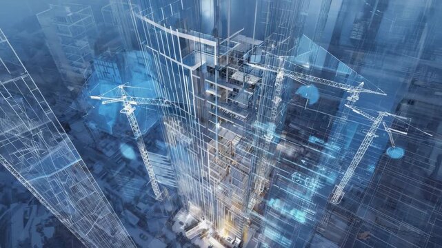 Building information modeling system managing construction project of modern skyscraper with structural design and architectural bim model integrating engineering and construction workflows - Powered by Adobe