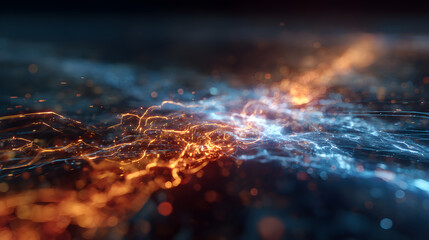 Holographic Howitzer in a Neon-Lit Digital Realm: A Symbiotic Dance of Blue and Orange