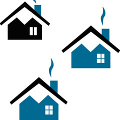 Black and blue house icons with smoke home building