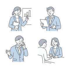 ビジネスパーソンのプレゼン・商談・電話対応のイラストセット