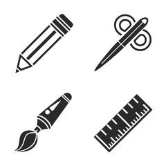 Black graphic design tools pencil scissors brush ruler vector