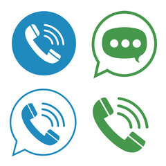 Blue and green phone and chat icons communication speech bubble