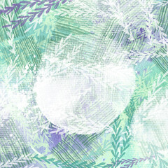 Ecological green emerald border texture for invitation. Watercolor summer texture pattern in grunge style, creative card design, postcards. A delicate, summery, textured frame for text and design.