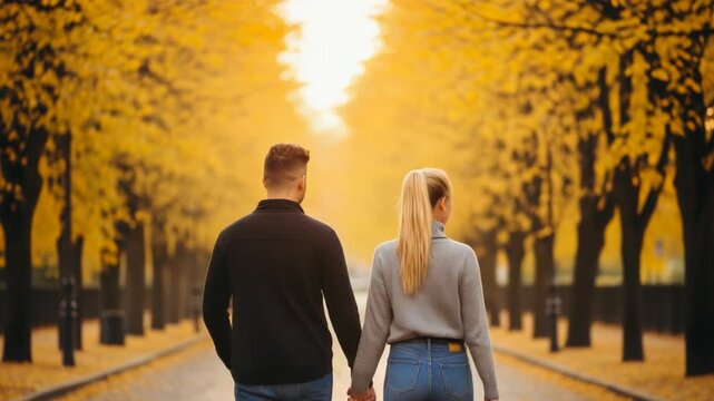 Back View of Couple Walking in Autumn