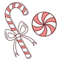 Candy cane lollipop with ribbon and peppermint swirl vector