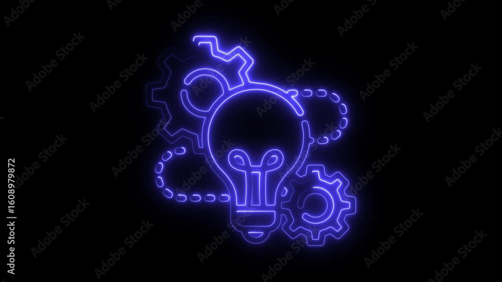 Poster illuminated idea generation neon lightbulb gear cogwheel animation loop abstract concept business