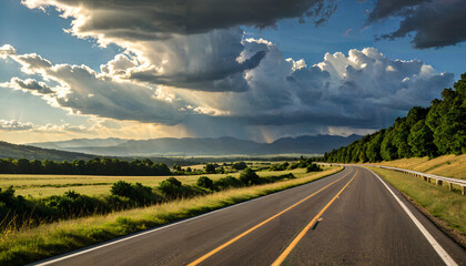Le paysage magnifique d'une route qui traverse un paysage rural