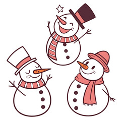 Cheerful snowmen with hats and scarves snowman winter