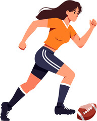 Female athlete running after a football.