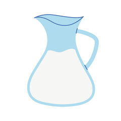 Cow milk in glass jug. Dairy product for healthy eating.