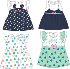 baby girls frocks print illustrations vector art