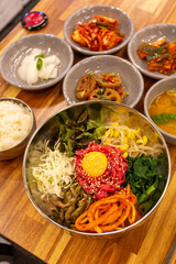 Korean traditional food. Beef Tartare Bibimbap