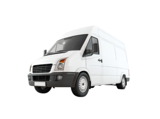 White delivery van isolated on black background commercial vehicle transportation. Isolated On Transparent Background