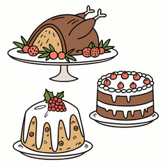 Festive Roast Turkey and Cakes with Berries christmas dinner